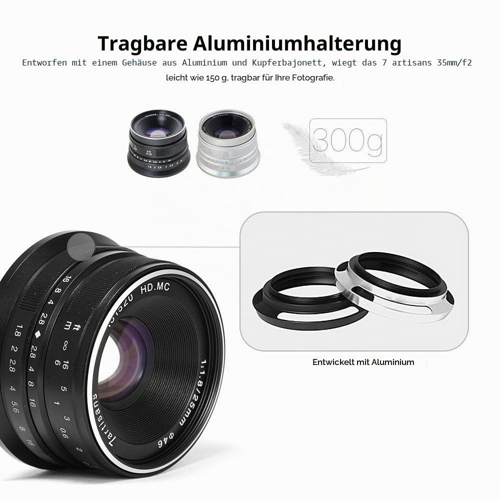 7artisans 25mm F1.8 Manueller Fokus Festbrennweite für Olympus für Panasonic Micro Four Thirds MFT m4 / 3 Kameras - Schwarz