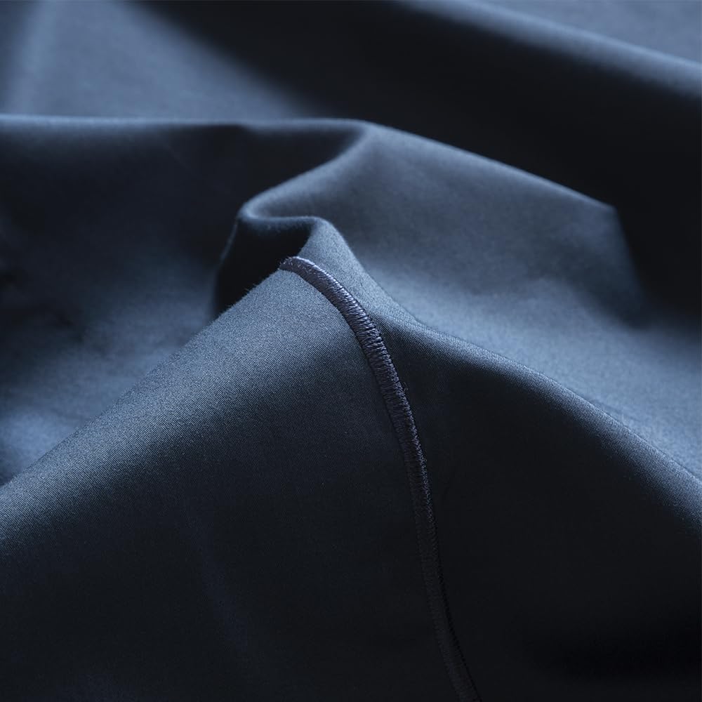 COTTON ARTean Funda Nórdica cama 105 satén algodón 400 Hilos LOREA Azul Funda edredón 180x220 + 1 Funda Almohada + Bajera Ajustable Cierre con Botones.