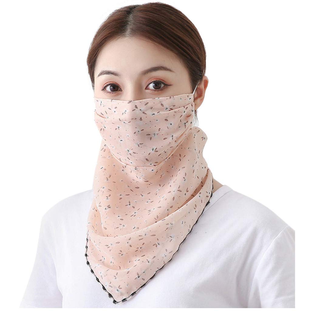 Women Sun Protection Face Cover Chiffon Ear Loops Bandana Neck