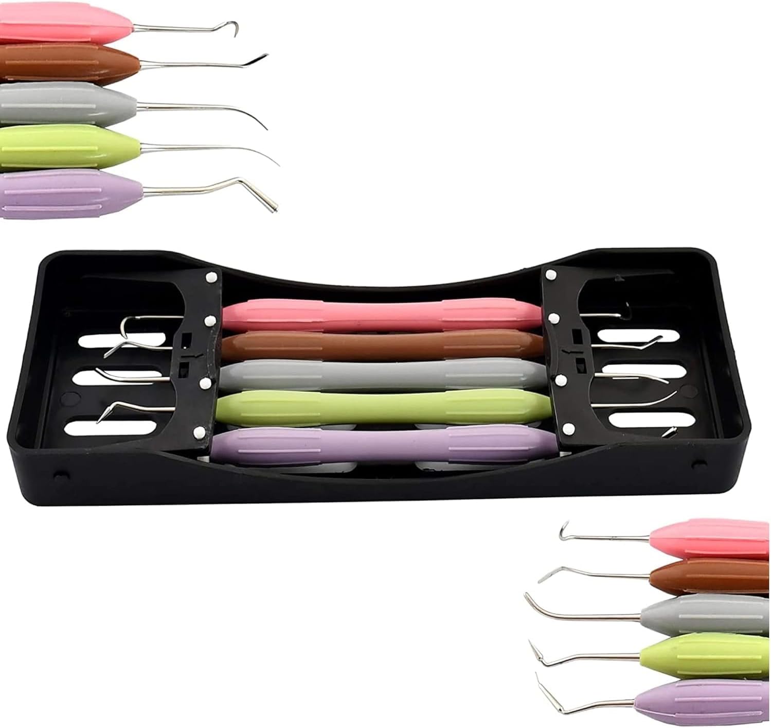 Silicone Handle Dental Composite Filling Instruments Kit 5pcs Tools Dental Restorative Scalers with Cassette