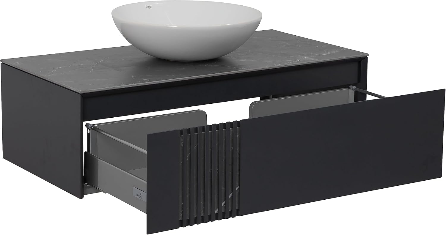 Modern Wall-Mount Bathroom Vanity with Washbasin | Manhattan Concrete Mirror | Non-Toxic Fire-Resistant MDF-40+14W-Omega Mirror R-line 24"