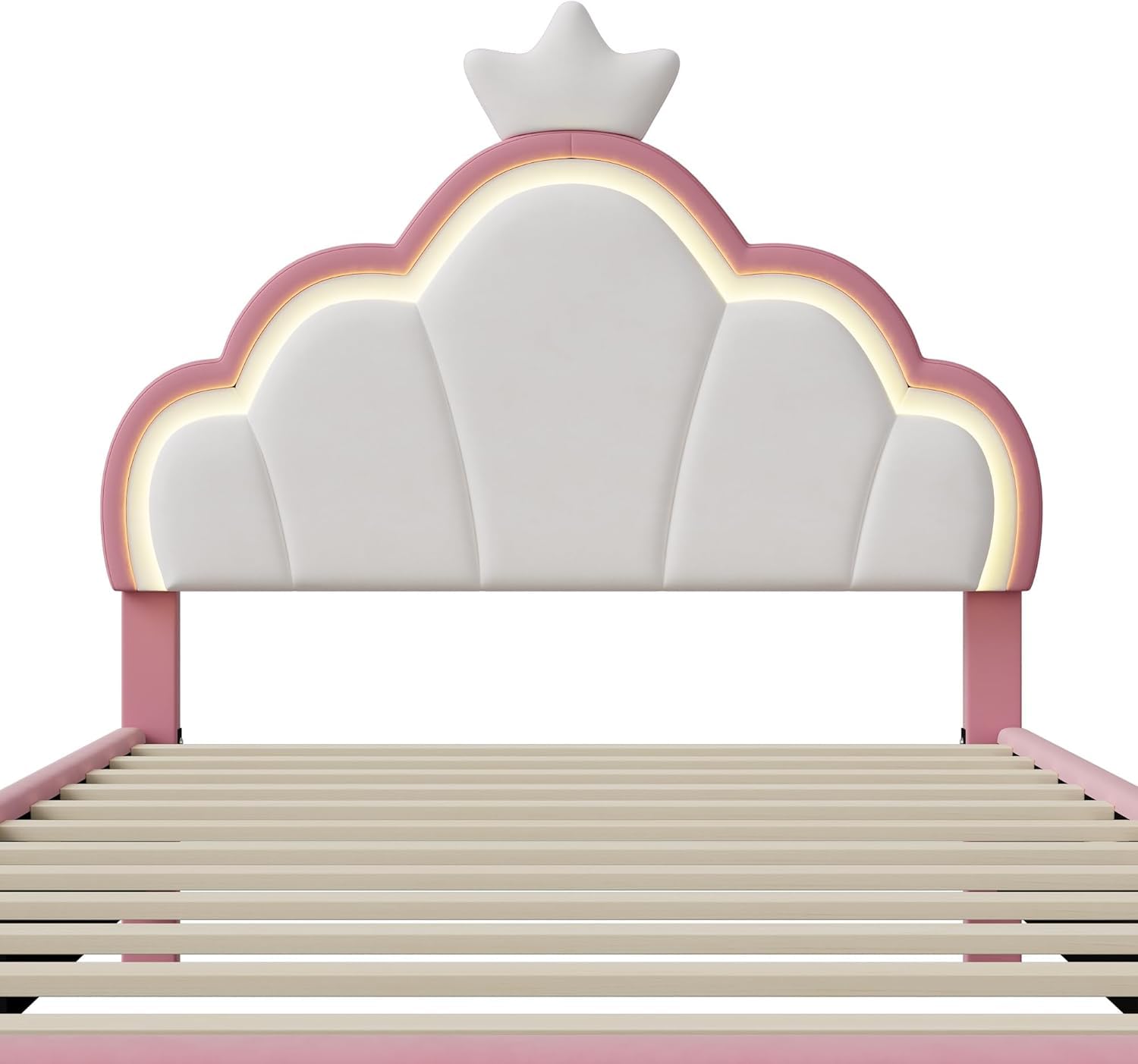 Cama infantil tapizada de 90x200 cm, cama para niñas, camaInfantil, camaPrincesa con cabecero LED ajustable y somier de láminas, camaJuvenil de madera maciza y terciopelo, sin colchón (90*200)