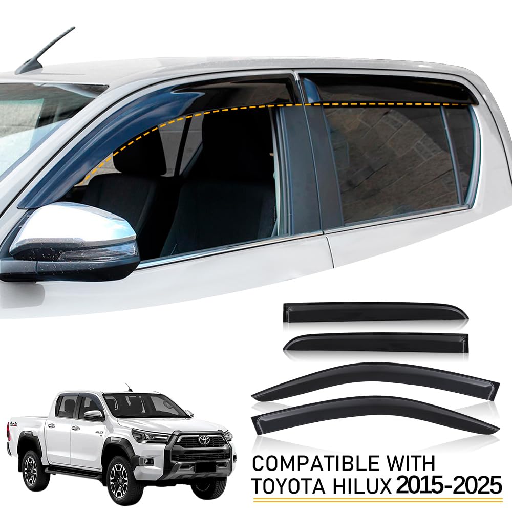 4 deflectores de Viento para Puertas Laterales y Lluvia para Toyota Hilux 2015-2024 Revo Rocco AN120 AN130 Doble Cabina Parasol Protector contra la Intemperie