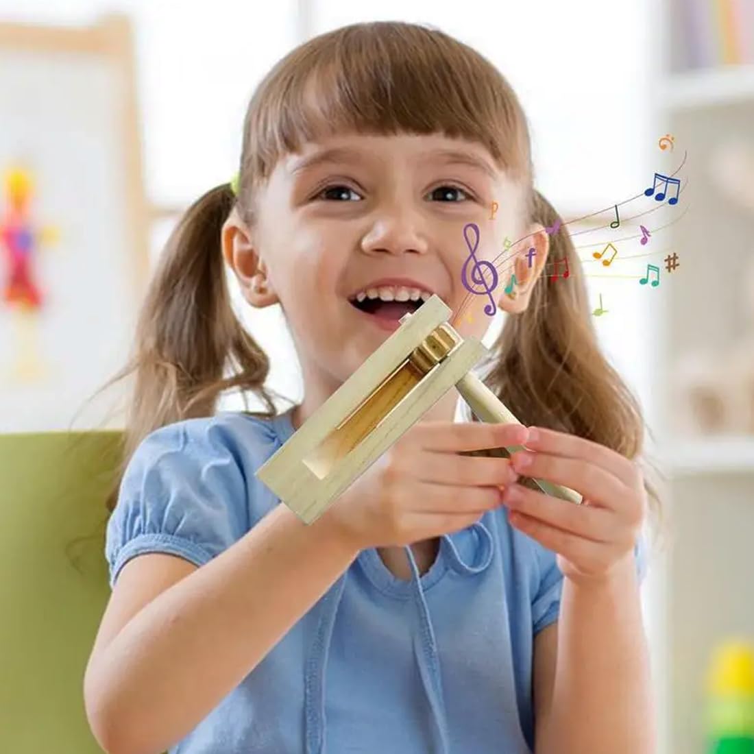 2 Pezzi Strumenti Musicali Bambini, Cricchetto in Legno Raganella Legno, Giocattolo Tradizionale Matraca Raganella, Tamburo Strumento Musicale, per Le Prime Feste di Giochi di Insegnamento