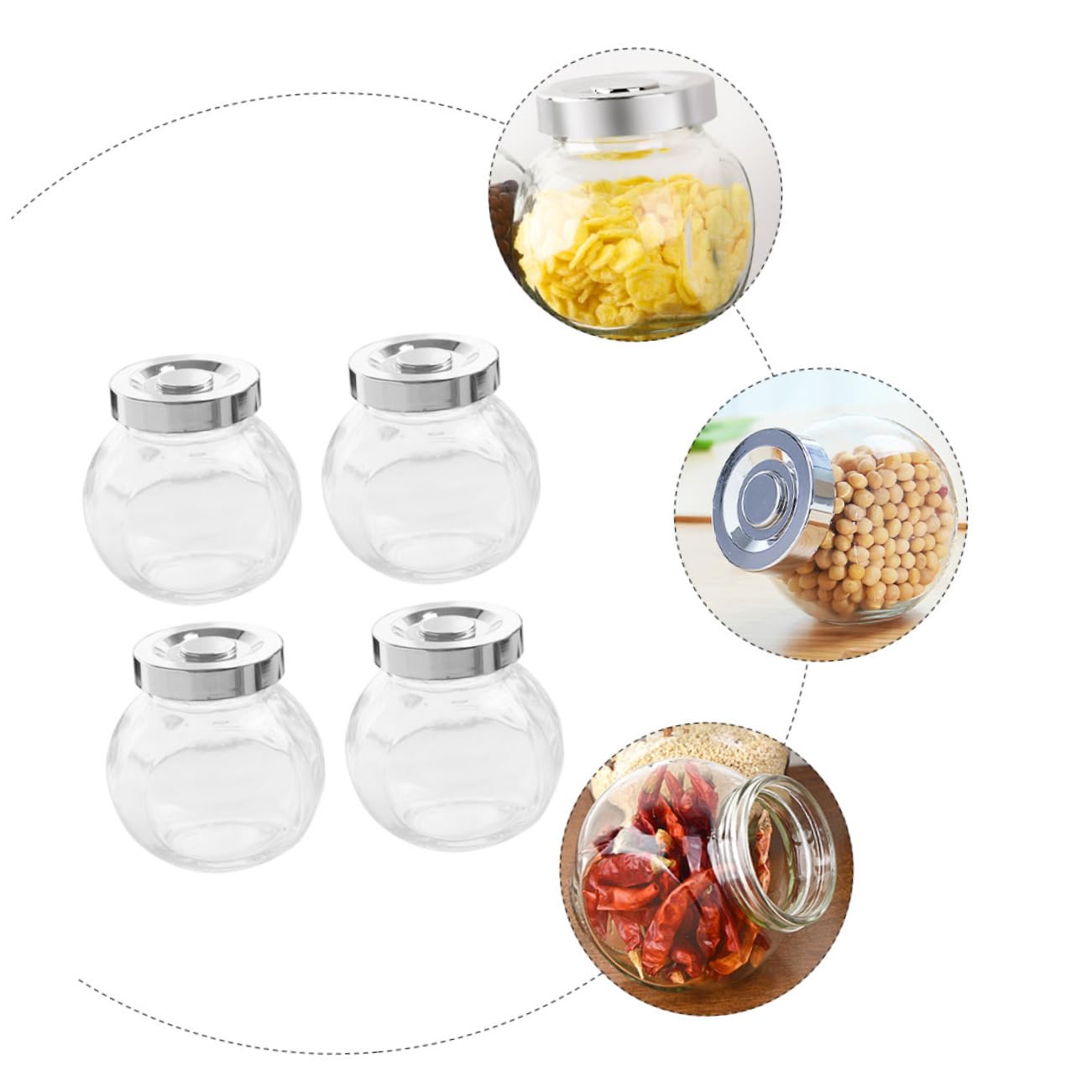 Mikikit Barattolo Trasparente per Alimenti Contenitore Ermetico in Vetro per Frutta e Snack per Cucina e Conservazione Set da 8 Pezzi