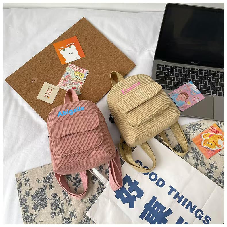 Personalized Corduroy Backpack,Custom Embroidered Name Mini Backpack, Personalized Embroidered Backpack3
