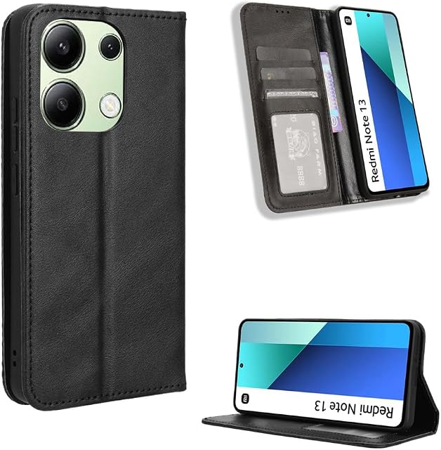 Fitudoos Etui na telefon komórkowy do Xiaomi Redmi Note 13 4G, skórzane etui z klapką - czarne