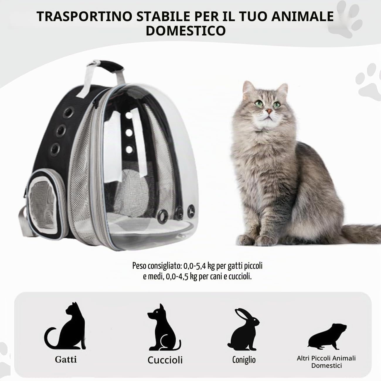 Zaino per Cani Gatti, Grande Porta Animali Espandibile, Zaino a capsula spaziale per animali domestici, con 9 ingressi Zaino Traspirante Porta Cuccioli Pieghevole (Nero, Fronte Espandi)