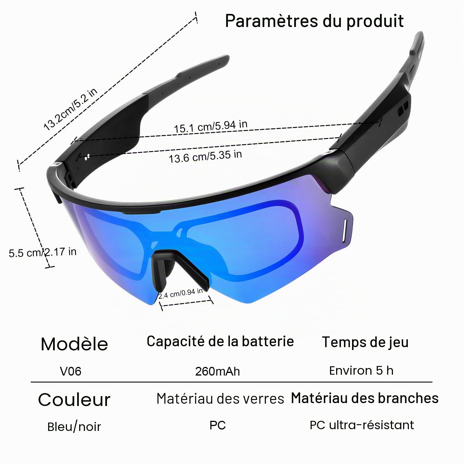 Lunettes connectées pour le cyclisme, lunettes de soleil intelligentes IA | Lunettes Bluetooth à oreille ouverte - Verres polarisés, traduction en 172 langues, protected UV 100%