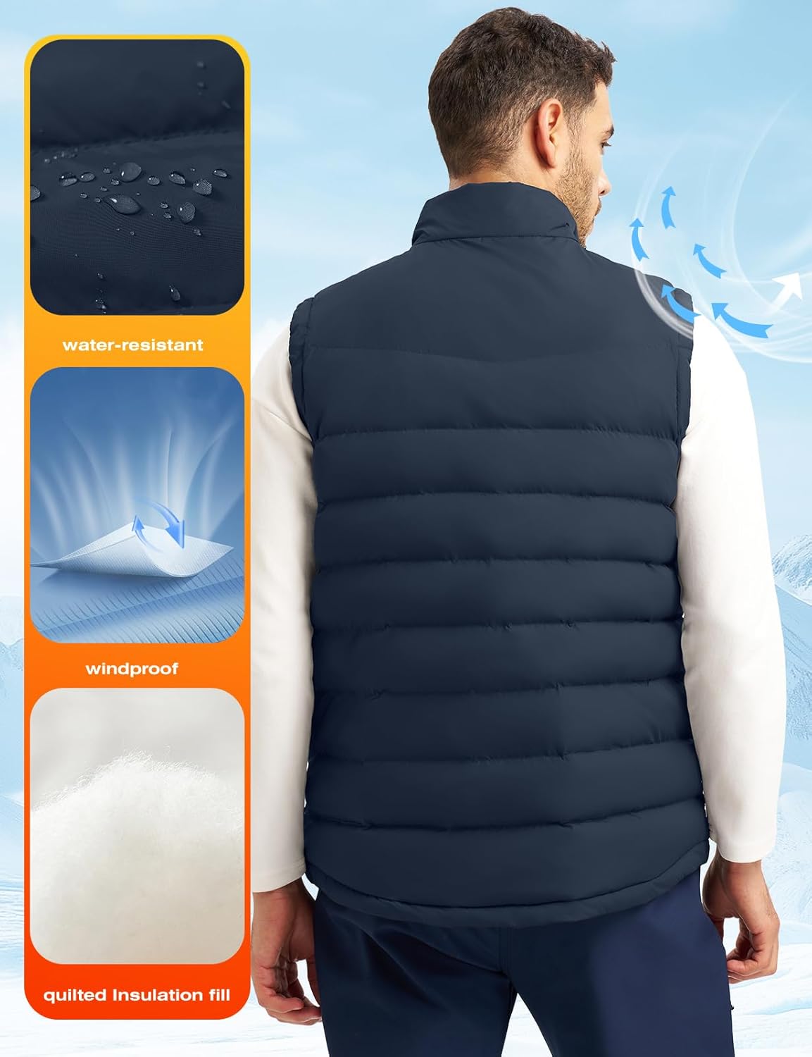 Rdruko Men's Winter Puffer Vest Insulated Quilted Water-Resistant Windproof Zipper Lightweight Sleeveless Work Fishing Hiking - Image 3