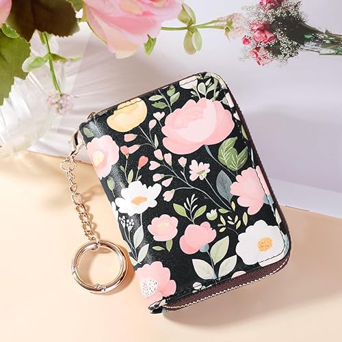 Miniatura 30 de FurArt - Cartera para tarjetas de crédito, soporte para tarjetas con cremallera para hombres y mujeres, bloqueo RFID, cartera con llavero