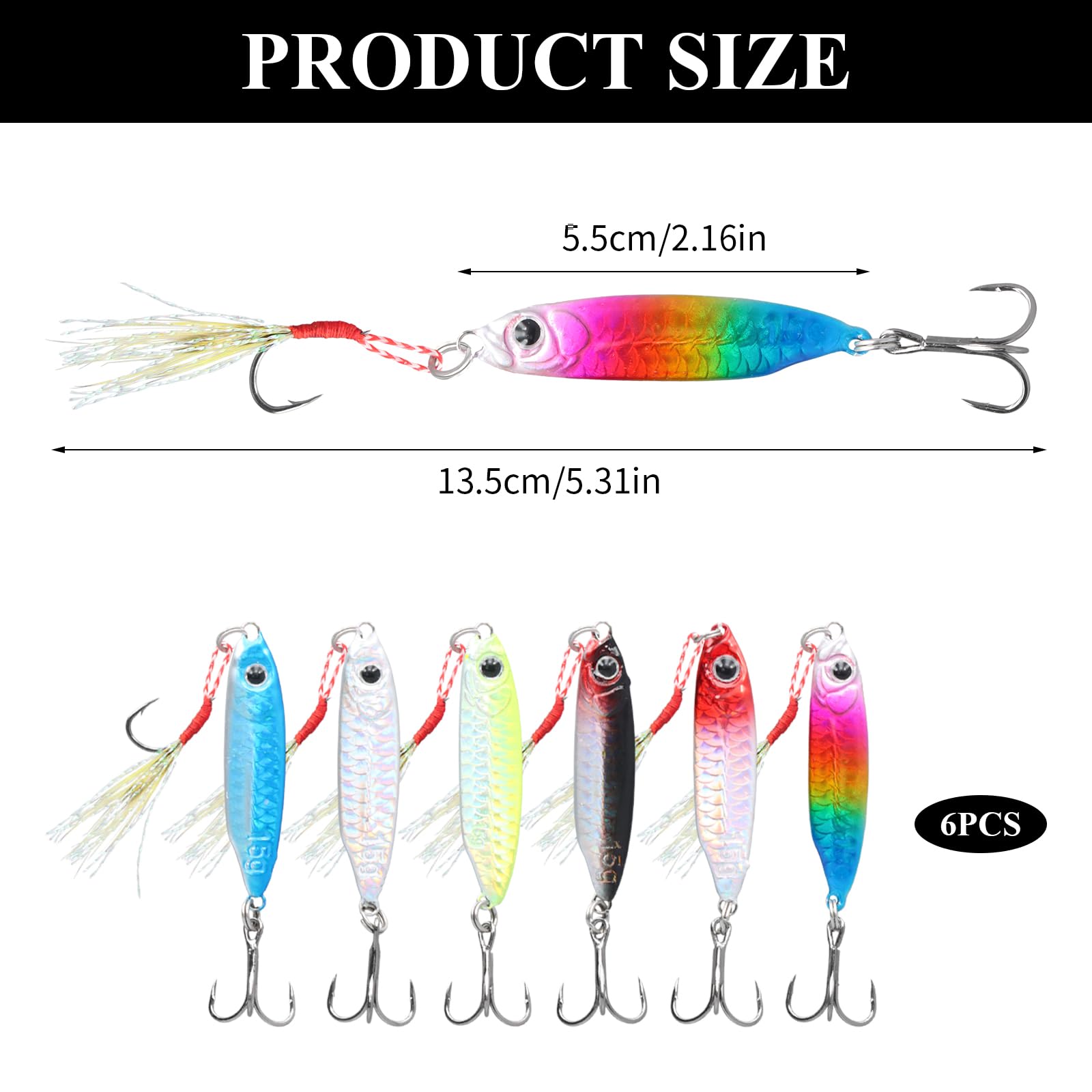 6 Pezzi Esche Artificiali da Pesca, 15g Pesca Popper Lure, Esca da Pesca Artificiale Spinning, 3D Esche Artificiali Spinning Mare per Acqua Dolce, Acqua Salata