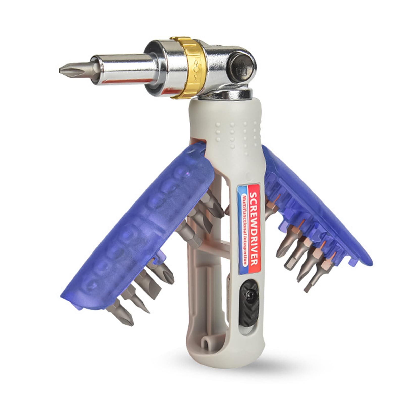 Loytv Blue Multipurpose 14Piece Ratcheting Screwdriver Collection Tool, With Double Direction Mechanism Suitable For Enthusiasts Bit Set
