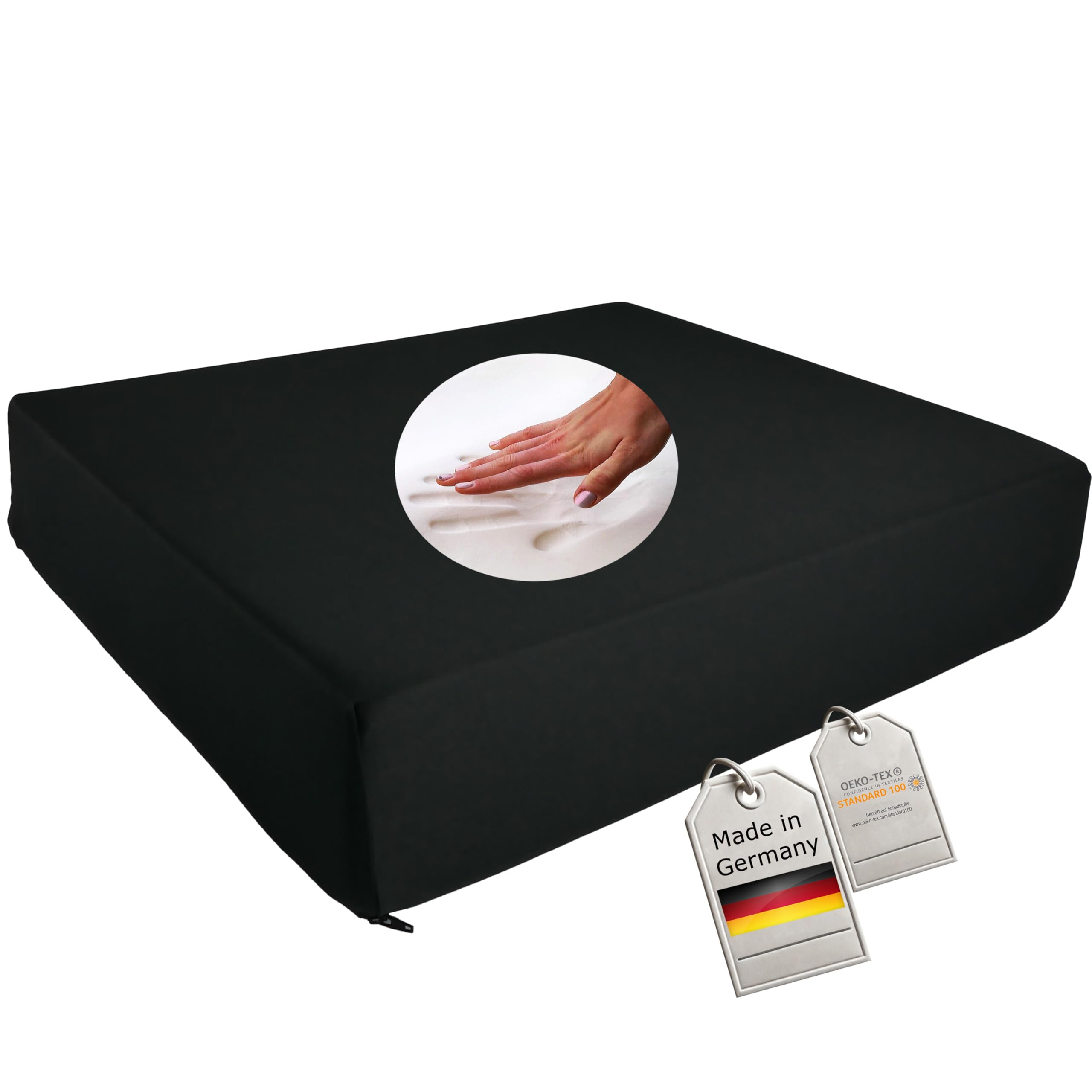 Orthopädisches Anti Dekubitus Viscoschaum Sitzkissen 52x45x10 cm – Made in Germany | Sitzpolster Ergonomisch & druckentlastend (RG 85 (mittel) Polyesterbezug schwarz)