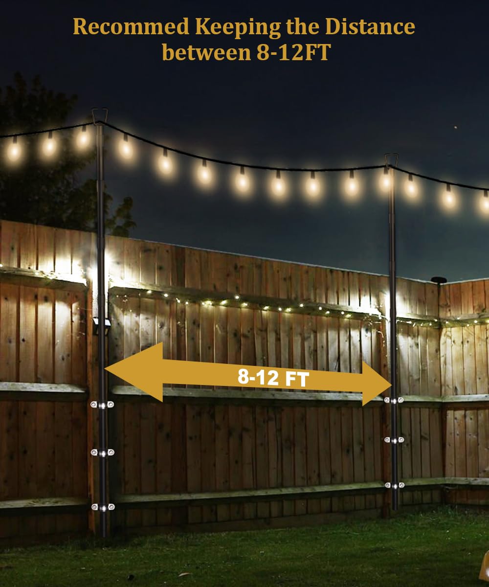 Guirlande lumineuse de 3 m pour décoration extérieure, poteau lumineux robuste avec supports de clôture, poteaux métalliques réglables pour terrasse, jardin, fête, mariage