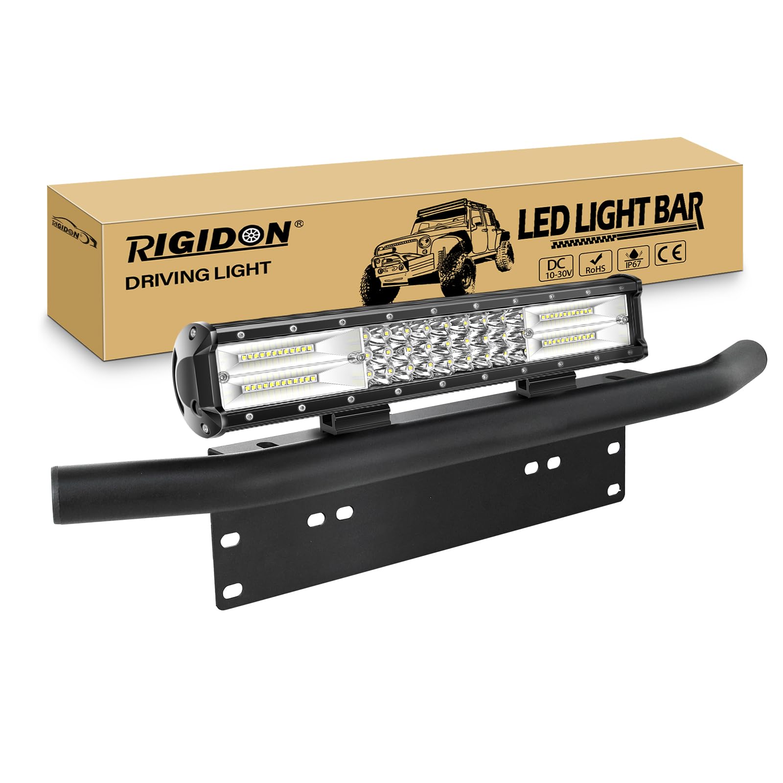 RIGIDON 38 cm trójrzędowy 7D 216 W samochód LED listwa oświetleniowa z rejestracją wspornik montażowy tablicy zderzaka, 12 V 24 V światła przeciwmgielne do samochodów terenowych ciężarówek SUV UTE ATV 4 x 4, lampa robocza do jazdy, 6000 K biała