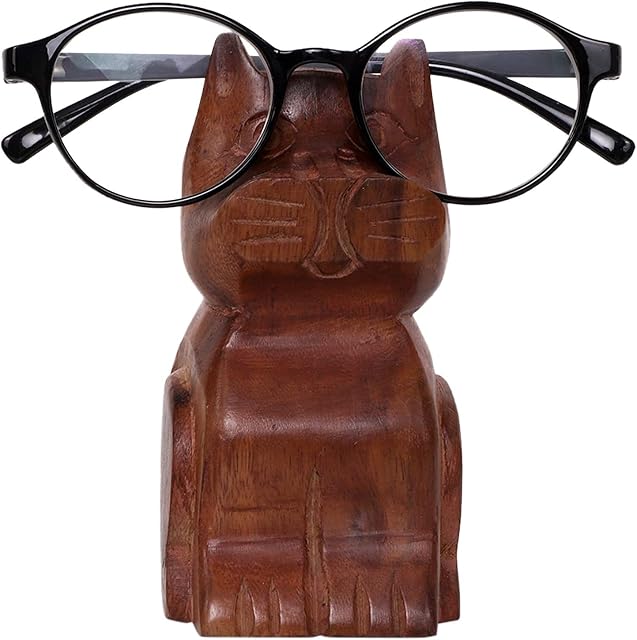 Father's Day Gift Wooden Spectacle Eyeglasses Holder Cat Shaped Eyewear Retainer-Sunglasses Holder Display Stand, Spec Stand- Optical Glass Accesories, Animal Shaped Home Office Desk Decor Gift