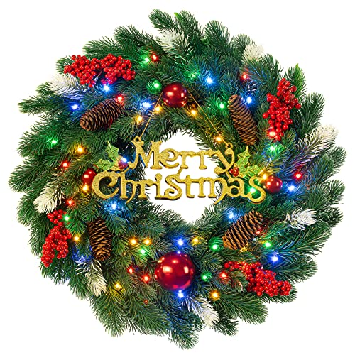 18-Inches-Pre-Lit-Artificial-Christmas-Wreath-Lighted-Christmas-Wreaths-for-Front-Door-with-Battery-Operated-45-LED-Lights-Outdoor-Christmas-Wreath-Decorated-with-Pine-Cones-Berry-Clusters 18 Inches Pre Lit Artificial Christmas Wreath Lighted Christmas Wreaths for Front Door with Battery Operated 45 LED Lights Outdoor Christmas Wreath Decorated with Pine Cones Berry Clusters