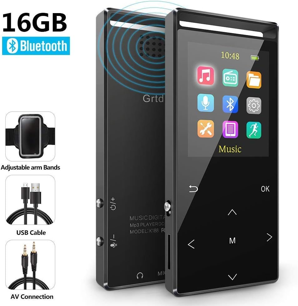 MP3 Player,MP3 Player with Bluetooth,16GB Music Player with FM Radio/Voice Recorder,HiFi Lossless Sound Quality,Metal, Alarm Clock, Touch Button, HD Sound Quality Earphone, with an Armband