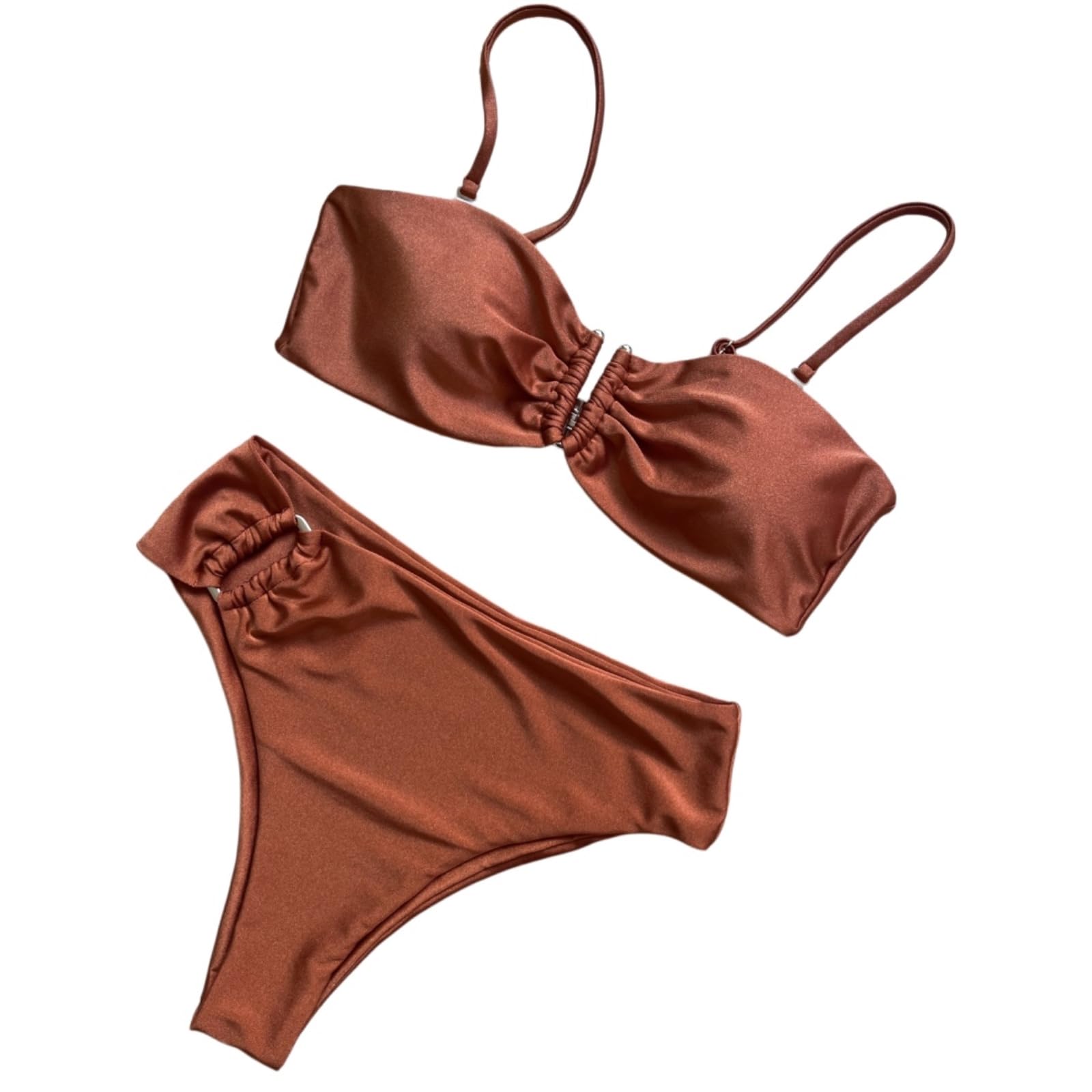 Bikini Mujer Mujeres Bandeau Set Ruched Traje De Baño Playa Dos Piezas-ut03-l