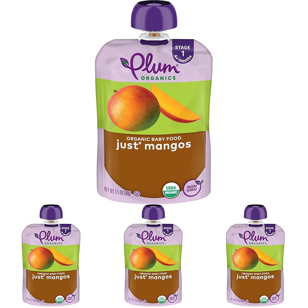 Plum Organics Stage 1 Organic Baby Food - Just Mangos - 3.5 oz Pouch - Organic Baby Food Pouch (Pack of 4)