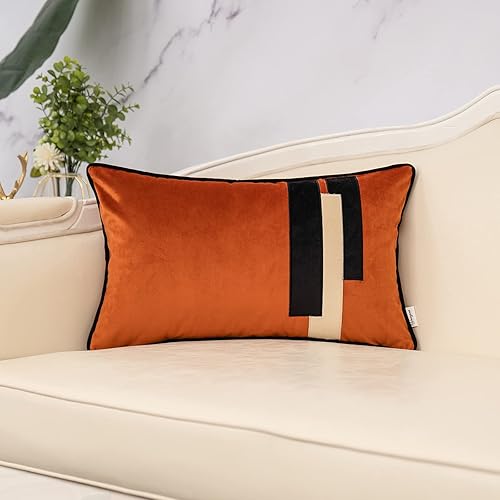 Yangest Funda de almohada lumbar decorativa de terciopelo naranja quemado, funda de cojín moderna de 12 x 20 pulgadas para sofá, dormitorio, sala de