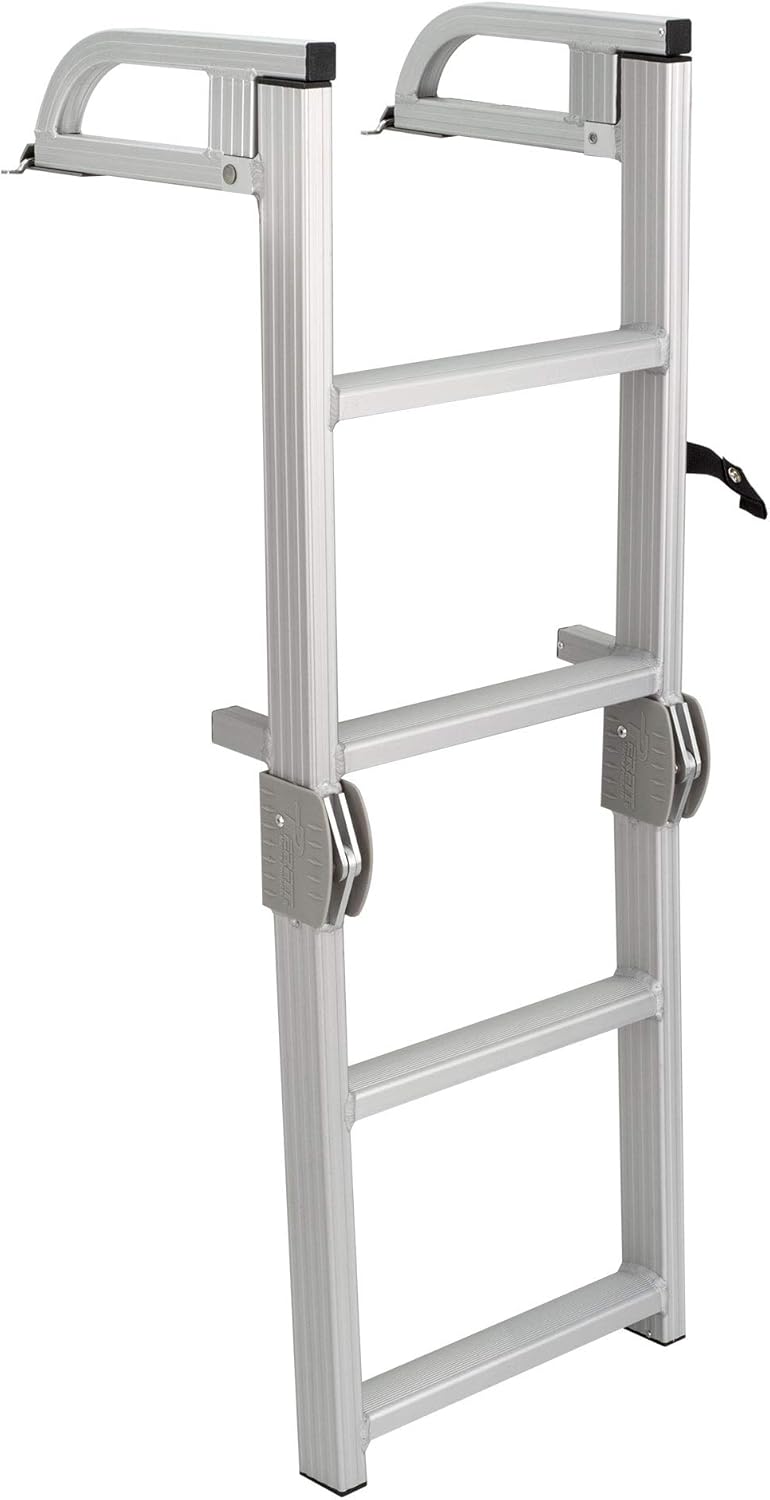 RecPro Marine Pontoon Boat 4 Step Folding Boarding Aluminum Ladder AL-C4
