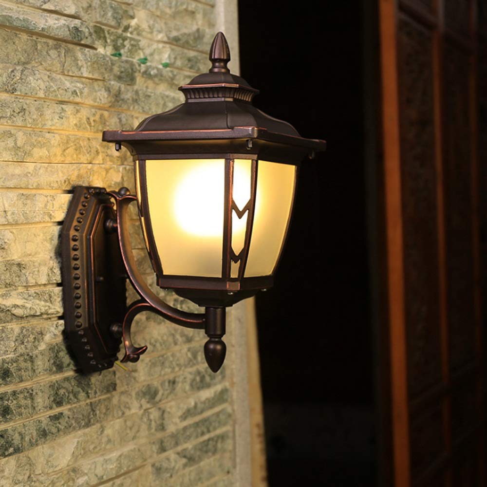 Retro Kinkiet Europejska Zewnętrzna lampa ścienna Nowa Chiny Akcesoria w górę/w dół na zewnątrz Aluminium Matowe szkło klosz Latarka ścienna Brązowy korpus Co