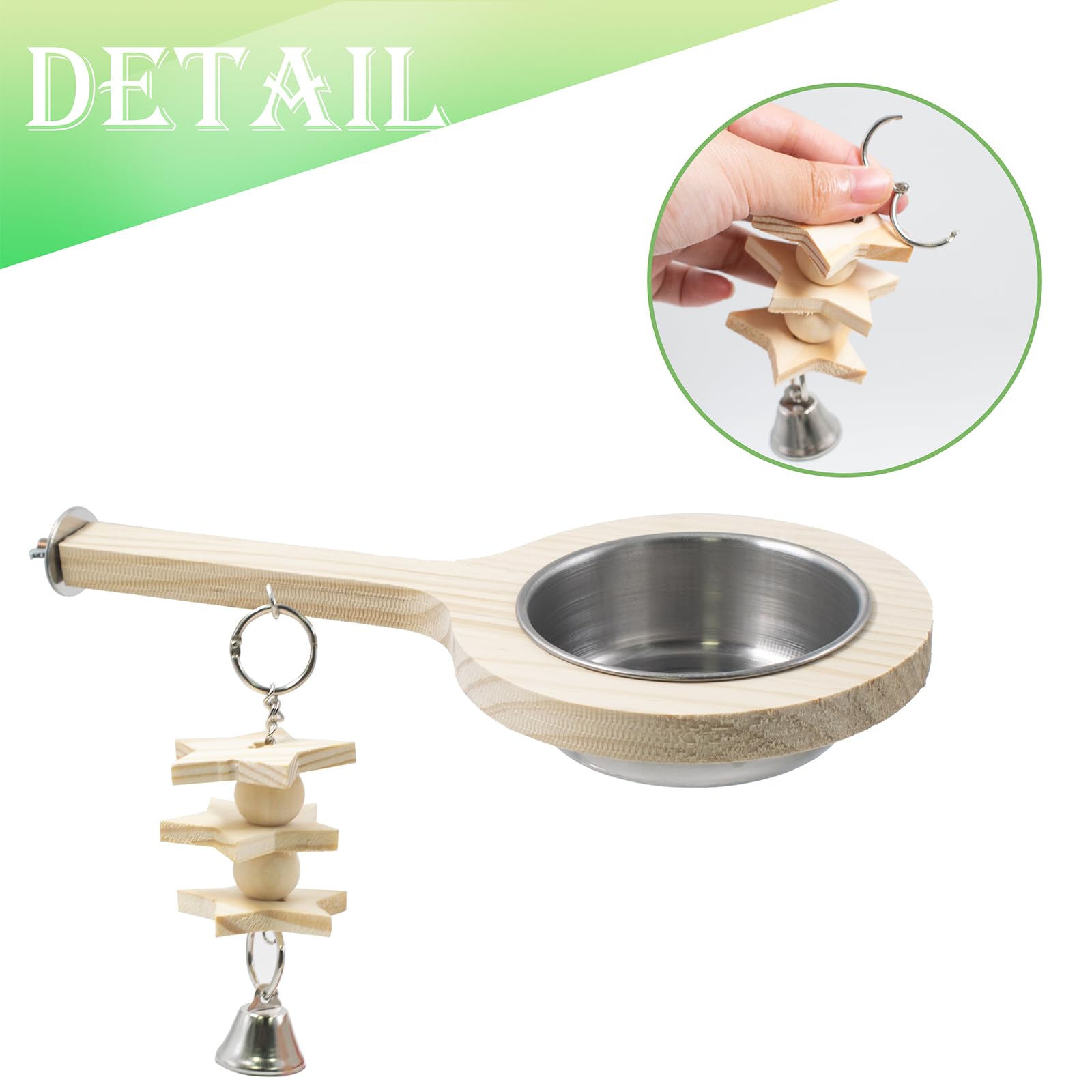 Bird Perch with Feeding Cup, Parrot Wood Stand with Chewing Toy, Bird Cage Accessory for Parakeet Lovebird Cockatiel Conure Budgie - image 2