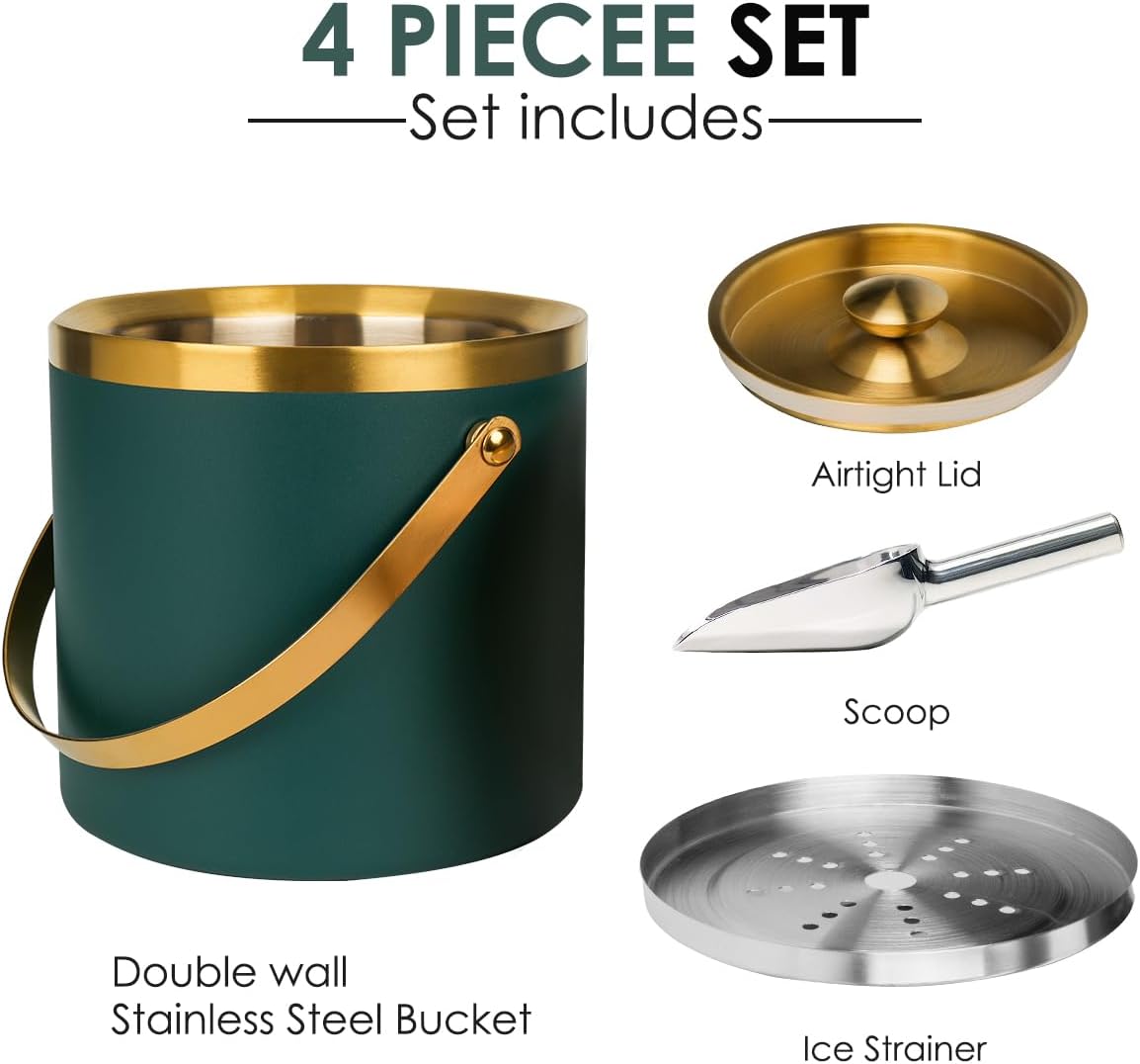 3L Double-Wall Insulated Stainless Steel Ice Bucket with scoop for Cocktail Bar - Metal Ice Bucket for freezer with Lid for parties,Camping,and More!champagne bucket,bar cart accessories - Image 4