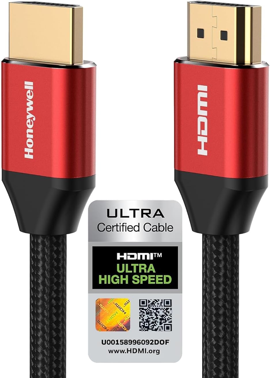 Honeywell HDMI Cable 2.1 with Ethernet, 8k@60Hz UHD Resolution,1 Meter (3.3feet),48 GBPS Transmission Speed, Dolby DTS, 3D, Ultra-Fast Speed, Male-to-Male, Compatible with all HDMI-Enabled Devices