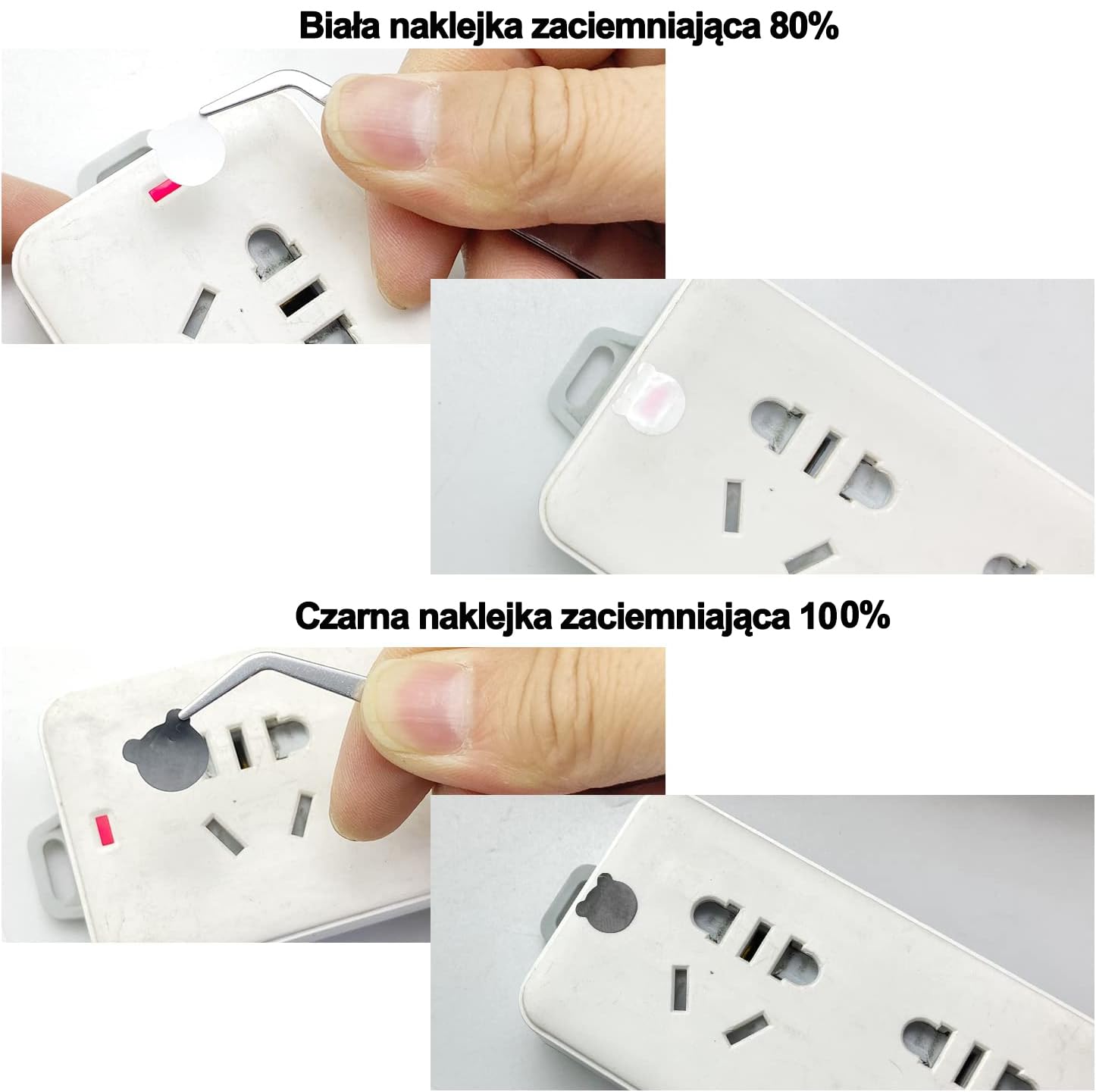 2PCS naklejki blokujące światło, naklejki ściemniające światło led, Ściemnianie światła 80% ~ 100% Blackout Stickers dla elektroniki, TV, Routers, zegary z 1PCS pęsety (biały i czarny)