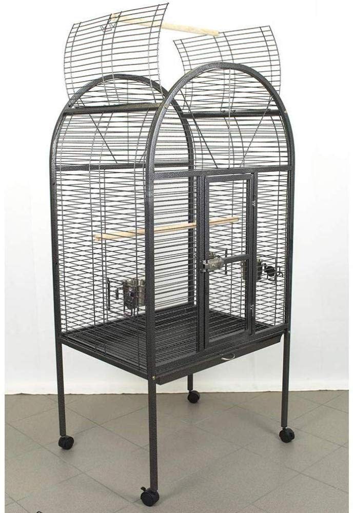 Pet's Solution - Gabbia per Pappagalli e Grandi Uccelli con Posatoi, Ciotole, Ruote, Griglia e Vassoio Estraibile, Nera - Dimensioni Esterne 76x60x156h cm