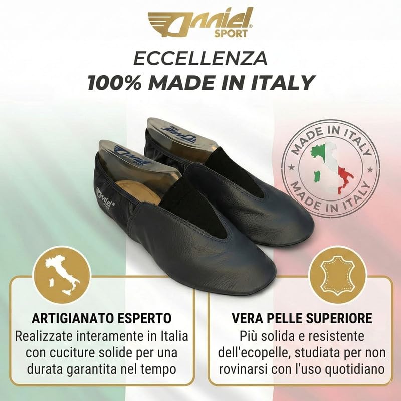 Anniel 2024 - Scarpe Ginnastica Artistica in Pelle con Suola in Gomma 100% Made in Italy (39, Nero)