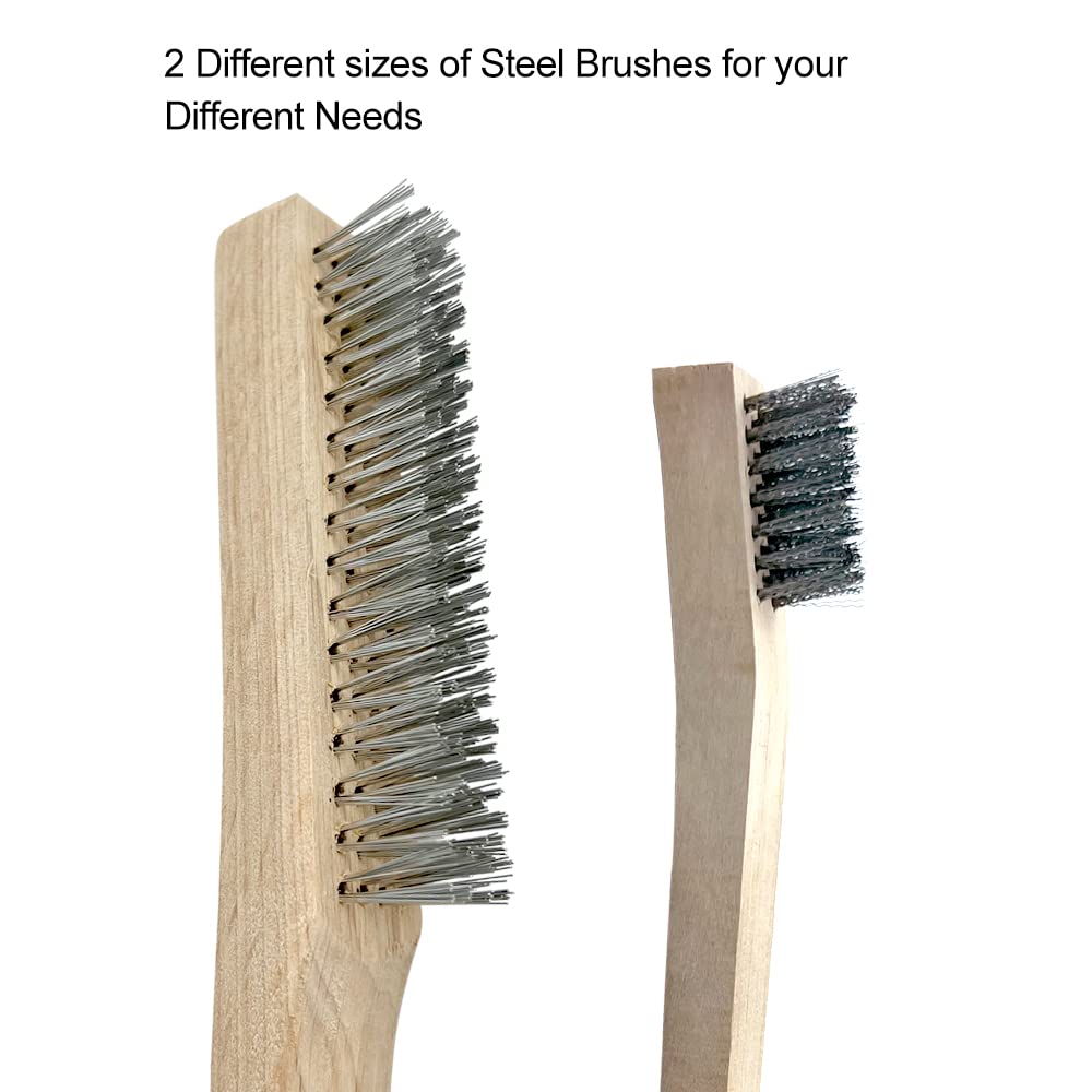 NICAVKIT 5-Piece Hand Wire Brush Set, Wire Brushes with Wooden Handle, 3xLarge Stainless Steel Brushes 250 mm - Image 4
