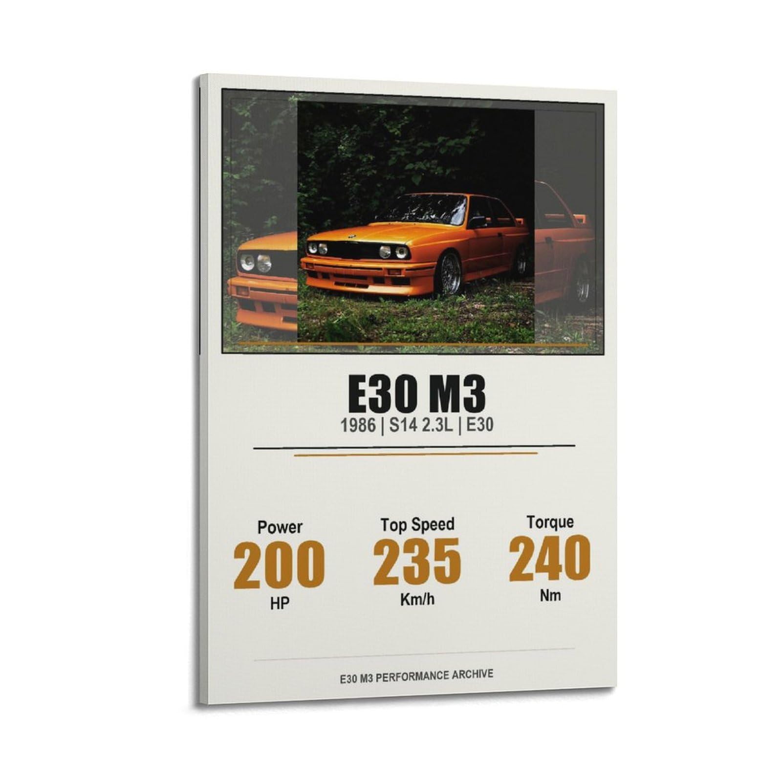 OKAHYS Vintage Racing Poster E30 M3 German Sports Car Supercar Modern Decorative Canvas Prints - Ideal Wall Art for Family, Man Cave, Game Room, Boys & Girls Bedroom 20x30inch(50x75cm)