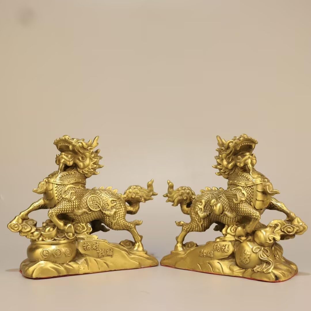 Dytartzx Chinese Feng Shui Fortune Unicorn Pair of Statues, Home Office Good Luck Wealth Success