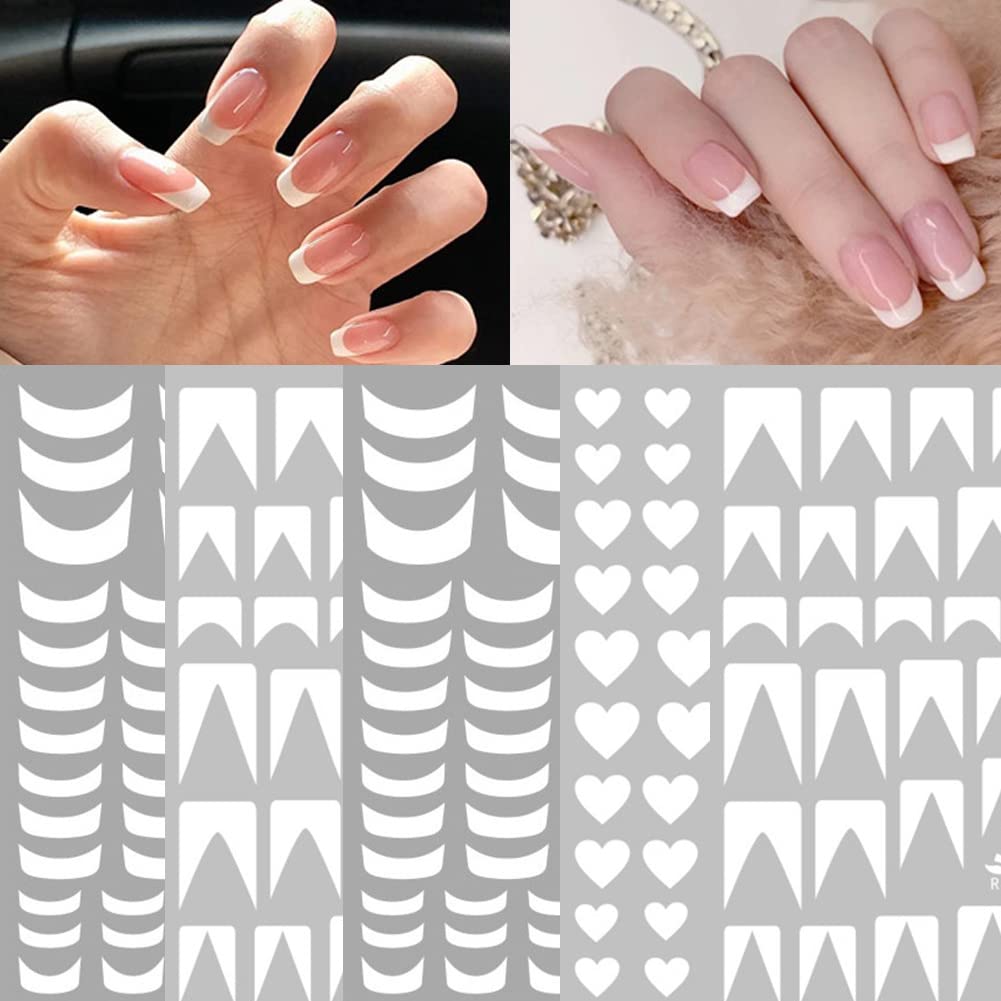 French Nail Stickers for Nail Art, Cute 3D Self-Adhesive Nail Decals DIY Nail Art Supplies for Nail Decorations Designer, Nail Tattoos Luxury Pegatinas para Uñas Nails Designs Accessories(5 Sheets)