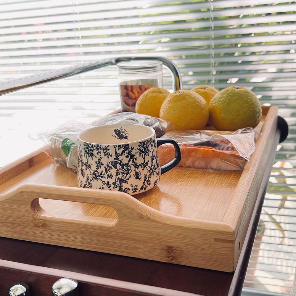 KATIEER Bamboo Serving Tray with Foldable Legs - Bed Tray with Handle – Bamboo Tray for Sofa, Eating and Laptops, Snacking and Working
