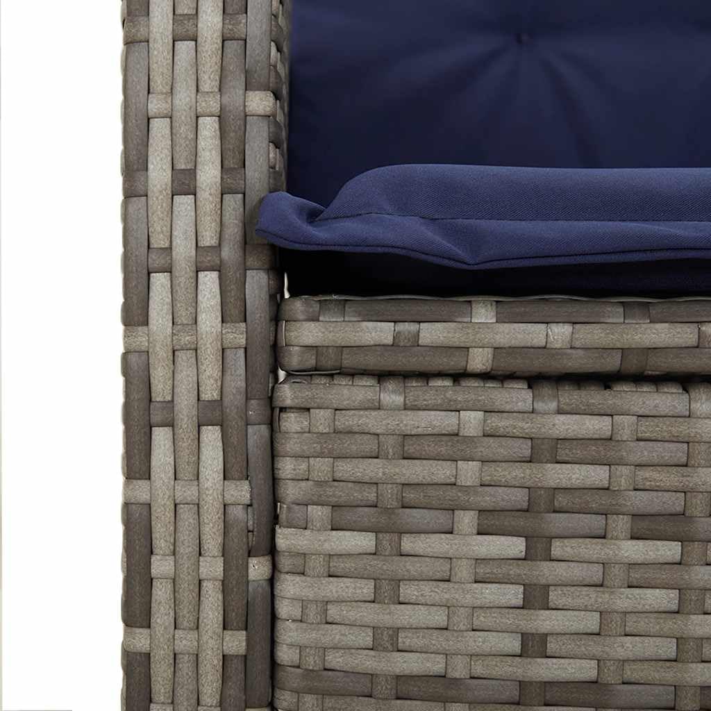 Panca Reclinabile da Giardino in Polyrattan con Cuscini Grigio | Seduta regolabile da esterno con morbidi cuscini blu per momenti di relax in terrazzo, patio o balcone.