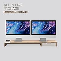 Vista 7 de POUT Soporte para monitor doble E9 con cajón, cargador inalámbrico y concentrador USB (negro oscuro)