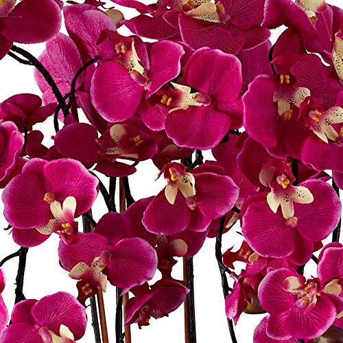Dahlia Studios Potted Silk Faux Artificial Flowers Arrangements Realistic Purple Fuchsia Orchid In White Ceramic Pot For Home Decoration Living Room Office Bedroom Bathroom Kitchen 29" High #TOP2