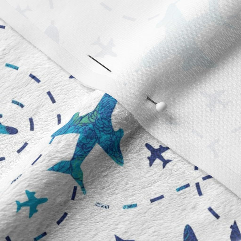 Spoonflower Fabric - Fun Airplanes White Sky Airplane Plane Aviation Travel Navy Abstract Printed on Minky Fabric by The Yard - Sewing Baby Blankets Quilt Backing Plush