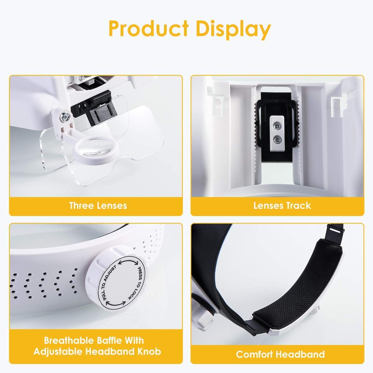 Lupa con luz, Diadema con Lupa de Cabeza iluminada por LED, Lupa con Manos Libres, lupas iluminadas para Lectura, Lupa de joyería, Relojes y reparación electrónica