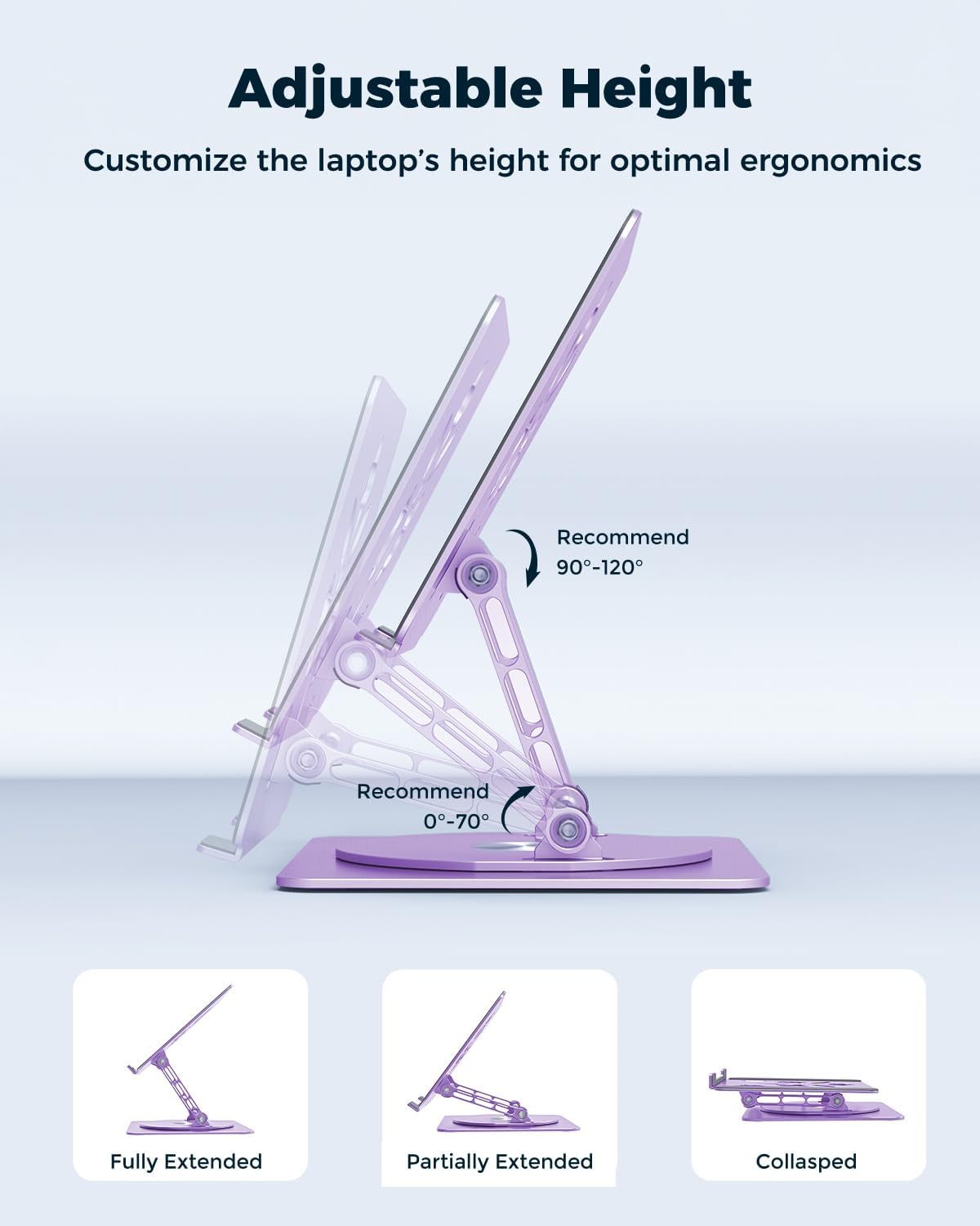 Aoviho 360° Rotating Laptop Stand for Desk | Adjustable, Foldable, Portable Aluminum Ergonomic Riser | Compatible with MacBook, Dell, HP & All Laptops 10-16 inch | Purple