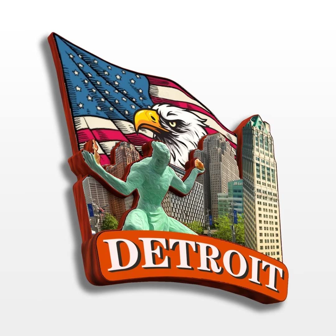Calamita da frigorifero 3D, souvenir da viaggio, motivo: Detroit, Michigan, USA, decorazione magnetica