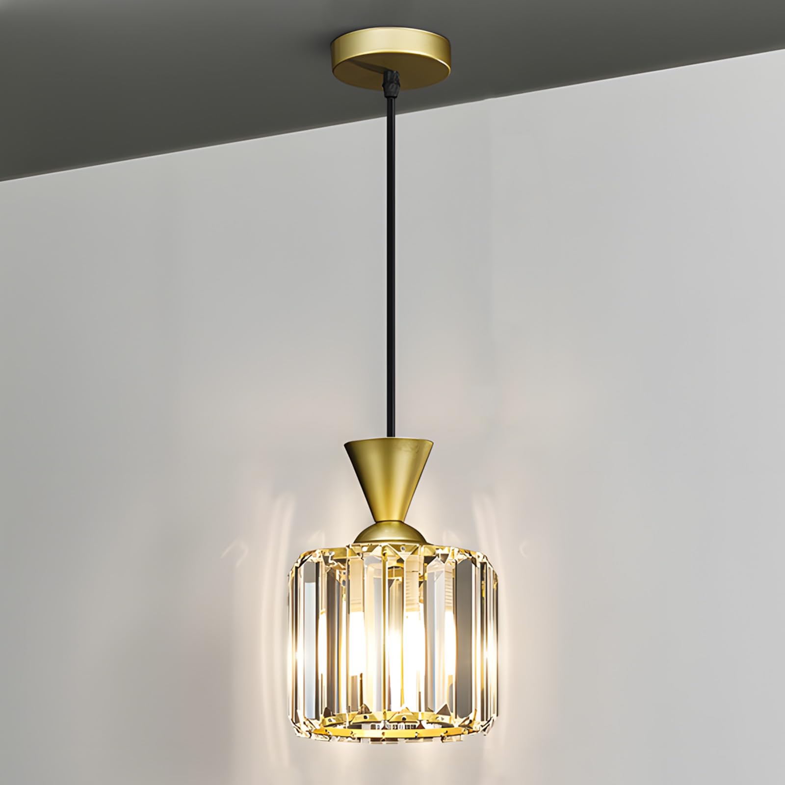 Lámpara de Techo Moderna de Cristal, Lampara Techo Colgante Doradacon Pantalla de Cristal, Lámpara de Techo para Salón, Pasillo, Dormitorio, Cocina Lámpara Colgante