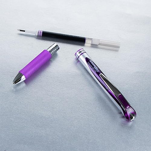 Miniatura 7 de Pentel EnerGel XM BL77 - Bolígrafo retráctil de tinta de gel líquido, 0.028 in, 54% reciclado, color morado, paquete de 3