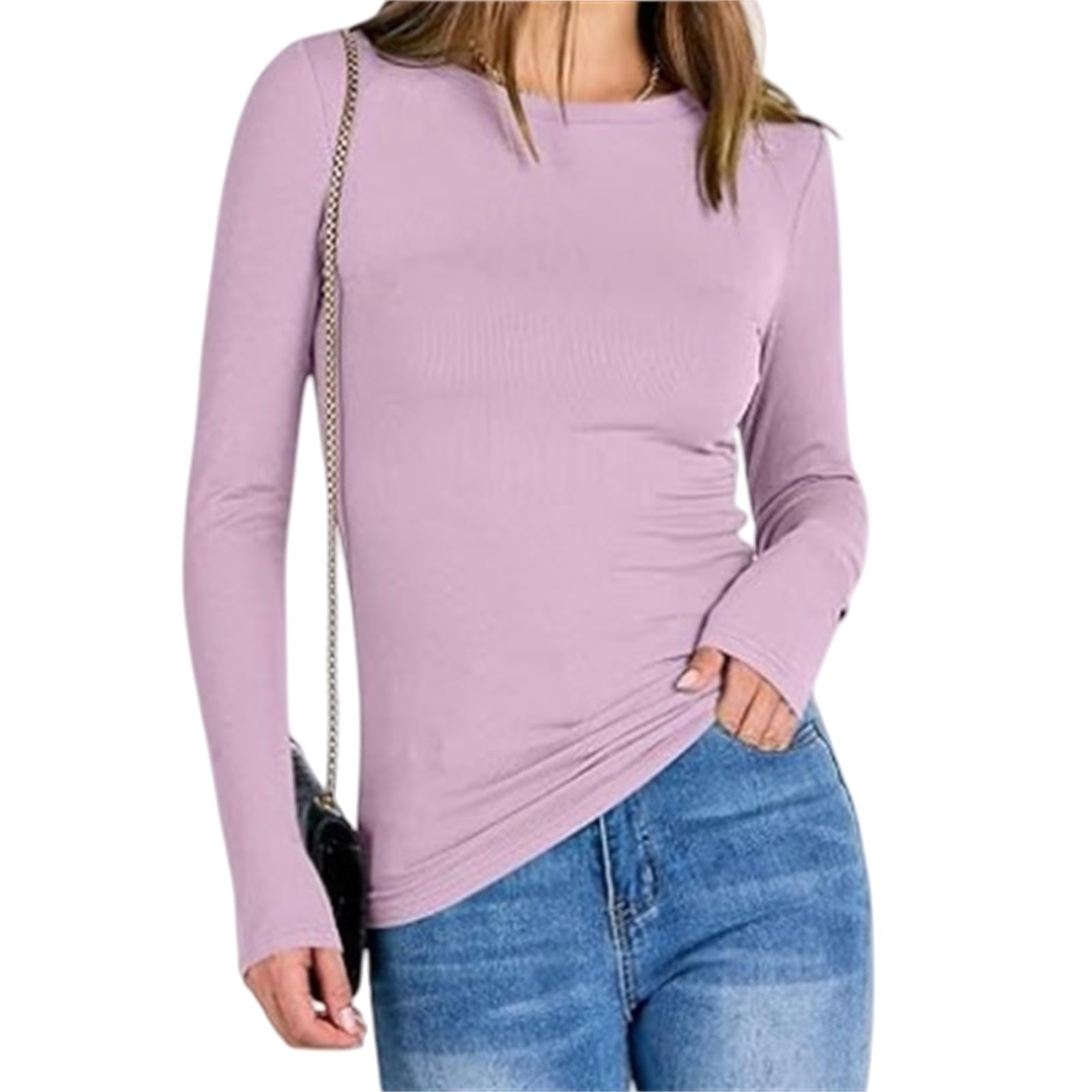 OYIGELZ Langarmshirt Damen Blusen Herbstmode gerippte Basic Tops Winterkleidung Streetwear