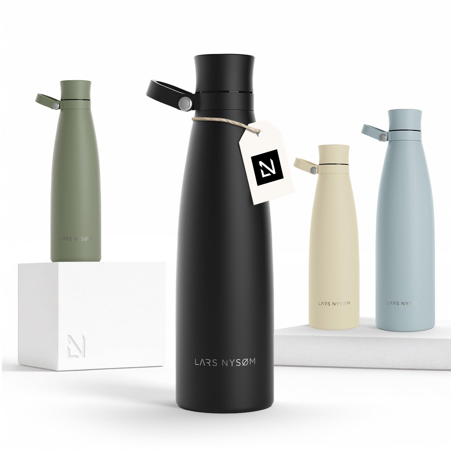 Lars Nysøm Carbon Black Stainless Steel Insulated Water Bottle 750Ml, 1L | Insulated Thermo Flask For Hot And Cold Beverages | Leakproof Drinking Bottle (, 750Ml)